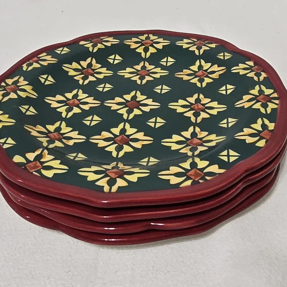 NWT Set Of 4 Pioneer Woman Vintage Geo Stoneware Salad Plates -- 8 1/2" - Picture 1 of 14